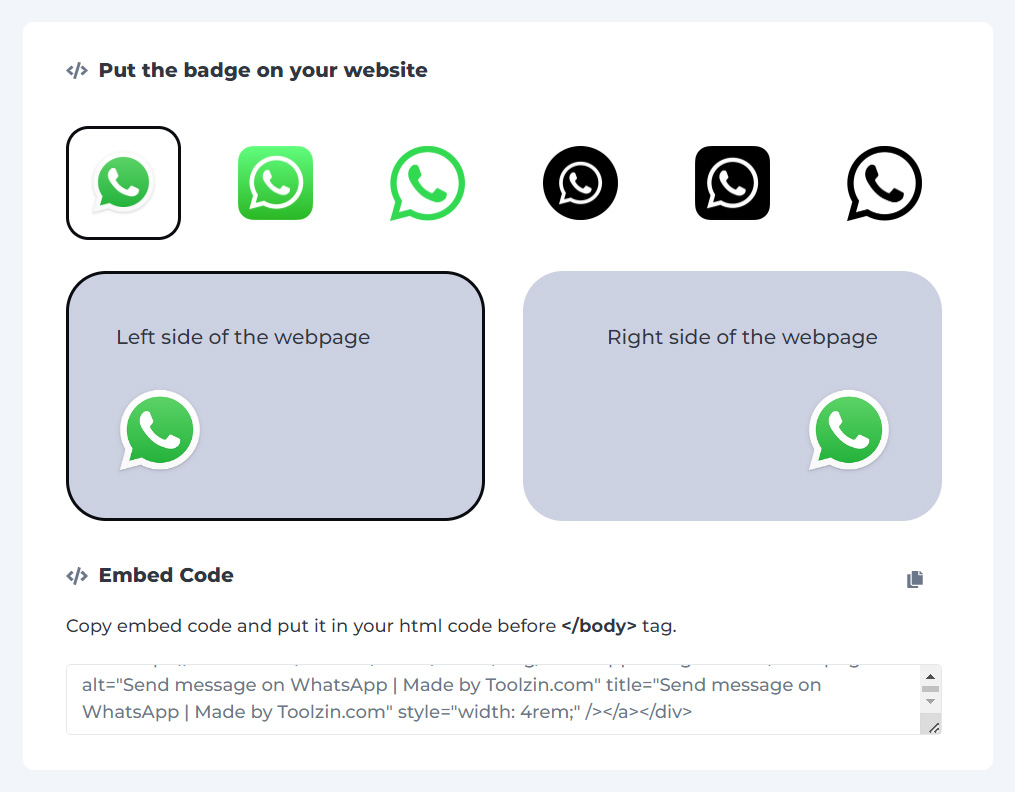 Embed Generated WhatsApp Link with an icon on your website